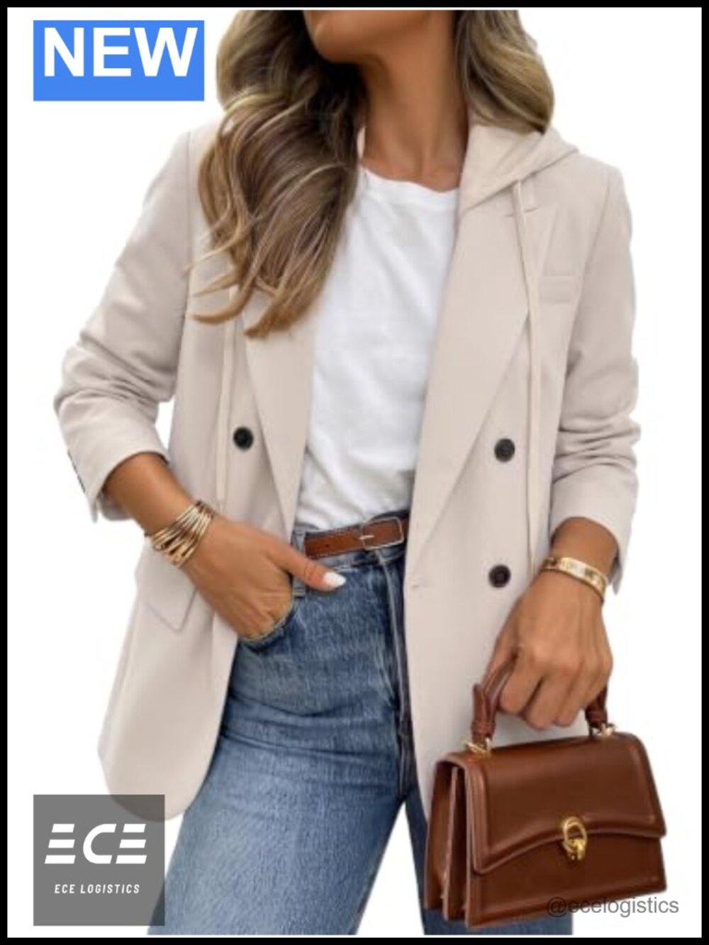 Women's Tweed Hooded Plaid Blazer Jacket Business Casual Oversized